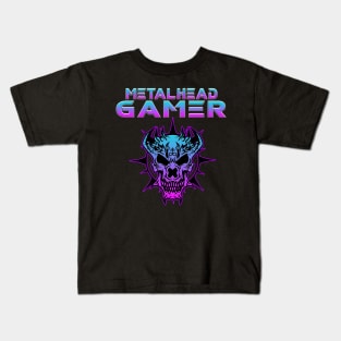 Metalhead Gamer Demon Skull Blue Tone Kids T-Shirt